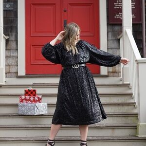 H&M Black Sequin Long Sleeve Dress